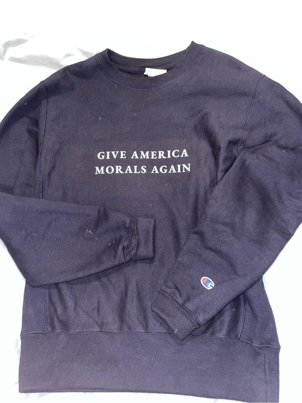 Champion Navy Crewneck Sweatshirt with White Chest Text